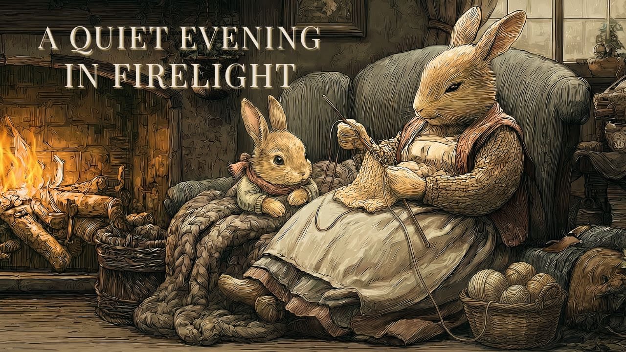 [Celtic Music] A Quiet Evening in Firelight | A Cozy Winter Night with a Rabbit Family