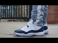 jordan 11 navy snakeskin on feet