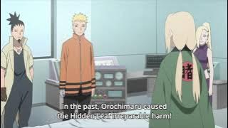 Konohamaru finds out that Orochimaru is Mitsuki's father and Tsunade gets angry