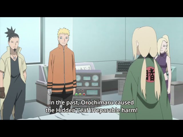 Konohamaru finds out that Orochimaru is Mitsuki's father and Tsunade gets angry class=