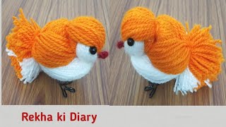 Woolen Bird Making Idea  | how to make woolen bird at home | How to make yarn Bird | Woolen pom pom