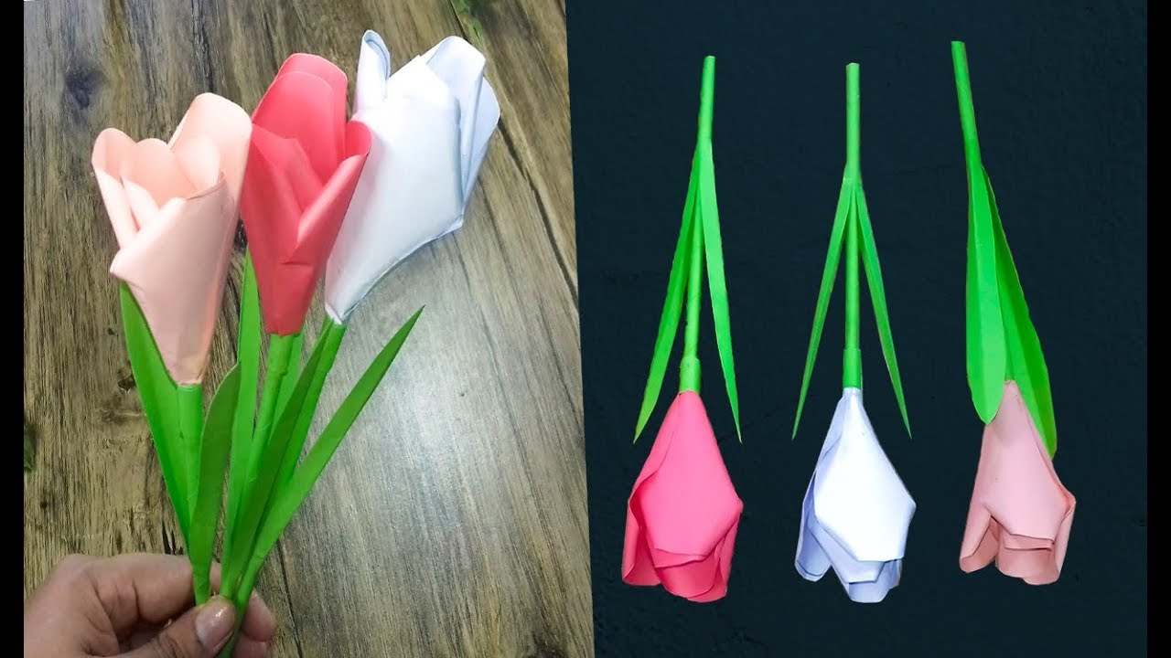 DIYBeautiful Paper Tulip FlowersCrepe paper tulipValentine's day