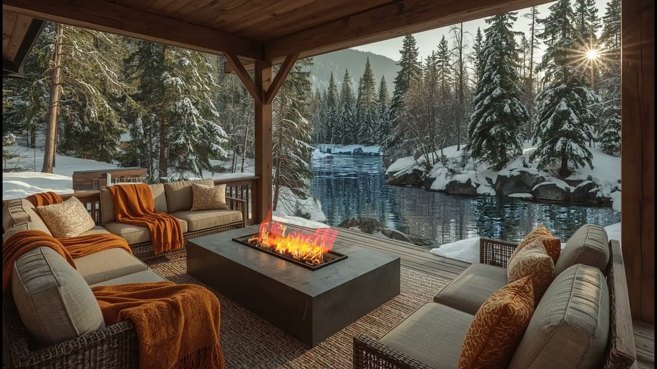 Cozy Winter Forest Retreat ❄️ Crackling Firepit & Relaxing Nature Sounds | 4K Calm Ambience
