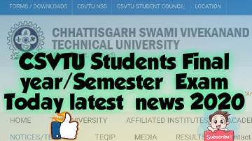 CSVTU Bhilai final year/Semester exam today latest news 2020 #CSVTUBHILAI #newstoday #csvtu
