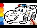 Draw a police car LIGHTNING McQUEEN for kids . CARS coloring pages easy painting