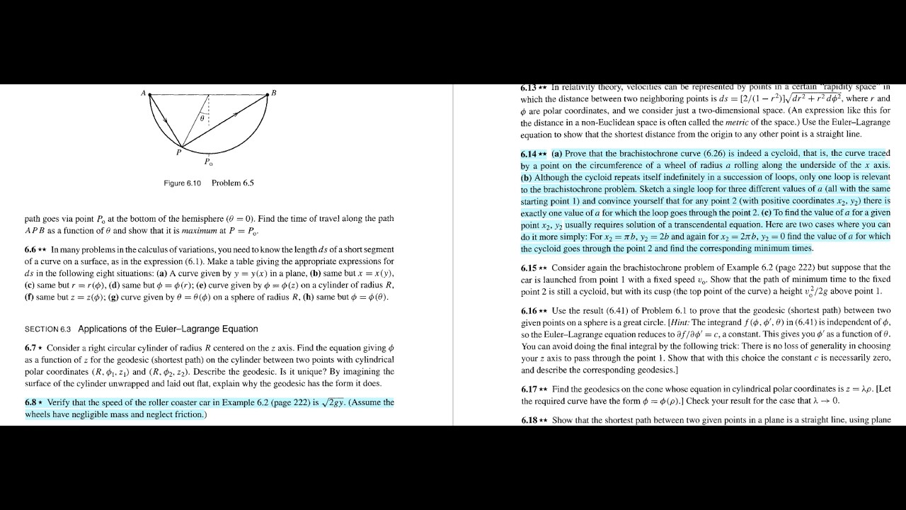 Classical Mechanics - Taylor. Prob 6.8, 6.14:  The brachistochrone