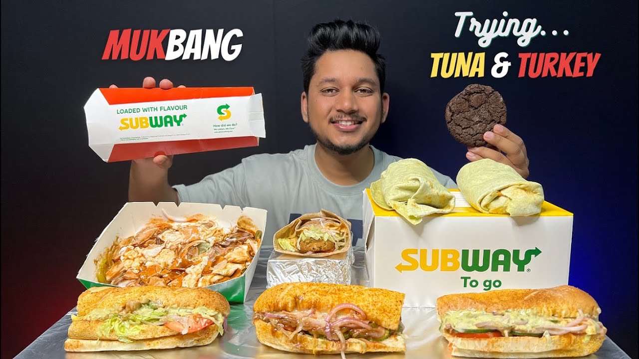 Subway Mukbang Turkey Sub Tuna Signature wrap Club salad Chicken kofta wrapChicken Teriyaki