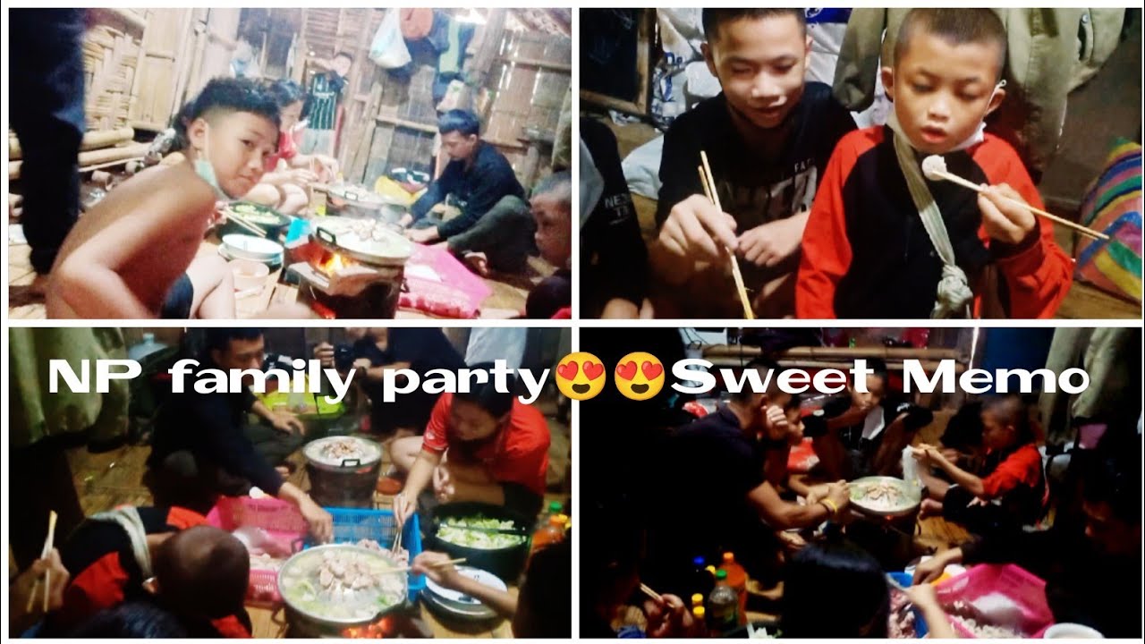 NP family Saw k' paw, Oppak, saw lay, Bo lap, and his friends eating Mu