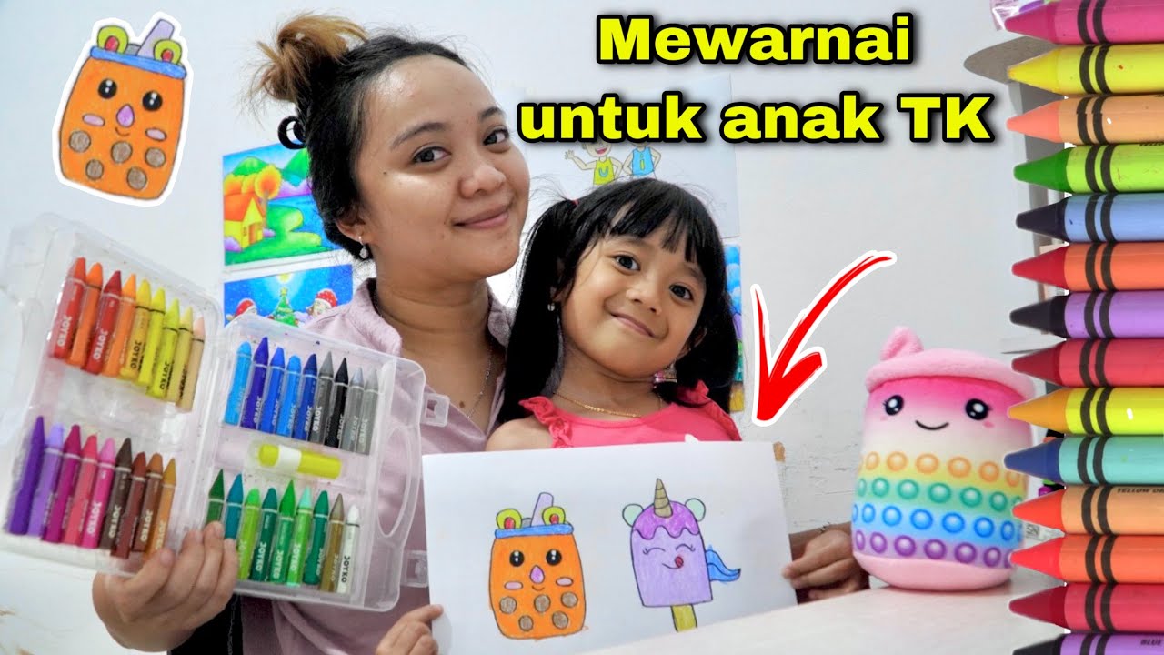 SAMANTHA MEWARNAI BONEKA BOBA BT21 DAN ICE CREAM UNICORN , MENGGAMBA KRAYON ANAK JOYKO FABERCASTELL