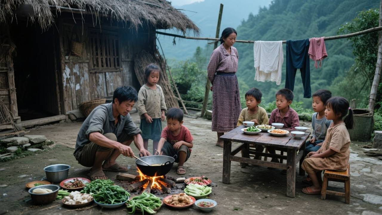 【一家七口隐居深山】今天爸爸在家给孩子们做白切鸡，孩子们吃的津津有味！#农村生活