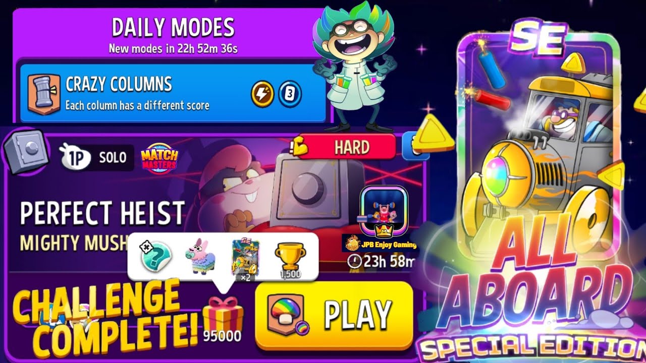 Mighty Mushrooms+Rainbow Solo Challenge 95000Score/Crazy Columns+Lightning Strike Daily MatchMasters