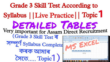 Detailed Tables of MS Excel | Introduction to MS Excel for Grade 3 Skill Test | Assam Direct Recruit