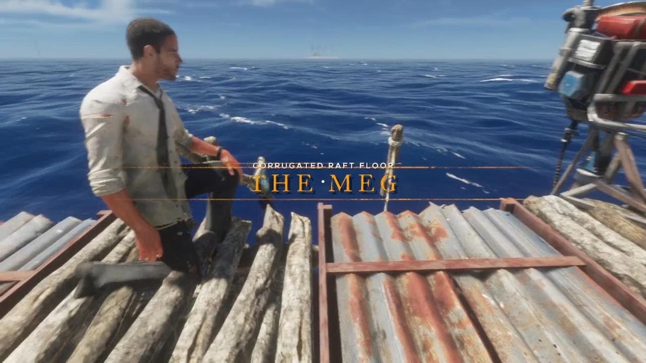 Stranded Deep Tutorial - Hunting the Meg with just a raft shark battle