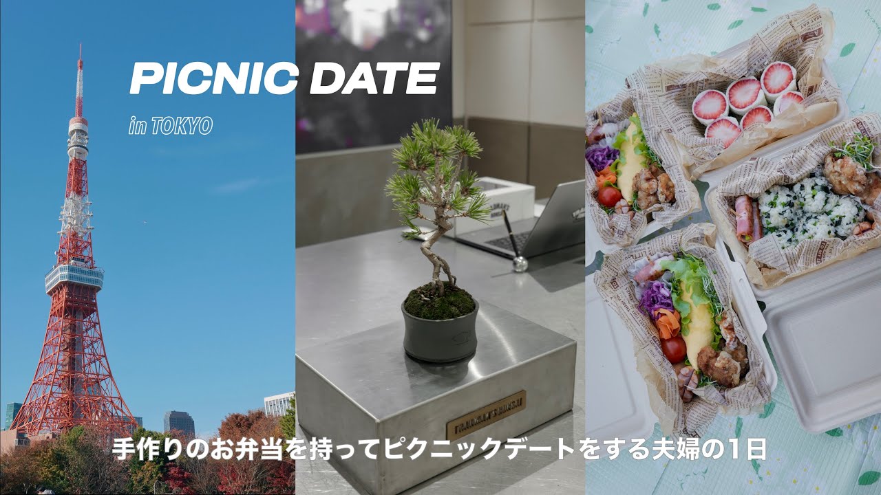 【Vlog】東京タワーを眺めながら手作りのお弁当を食べるピクニックデート｜芝公園/盆栽/丸の内/夫婦