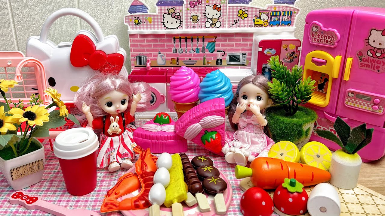 5 Minutes Satisfying with Unboxing Hello Kitty Kitchen ASMR Cooking BBQ Shrimp, Egg, Tofu