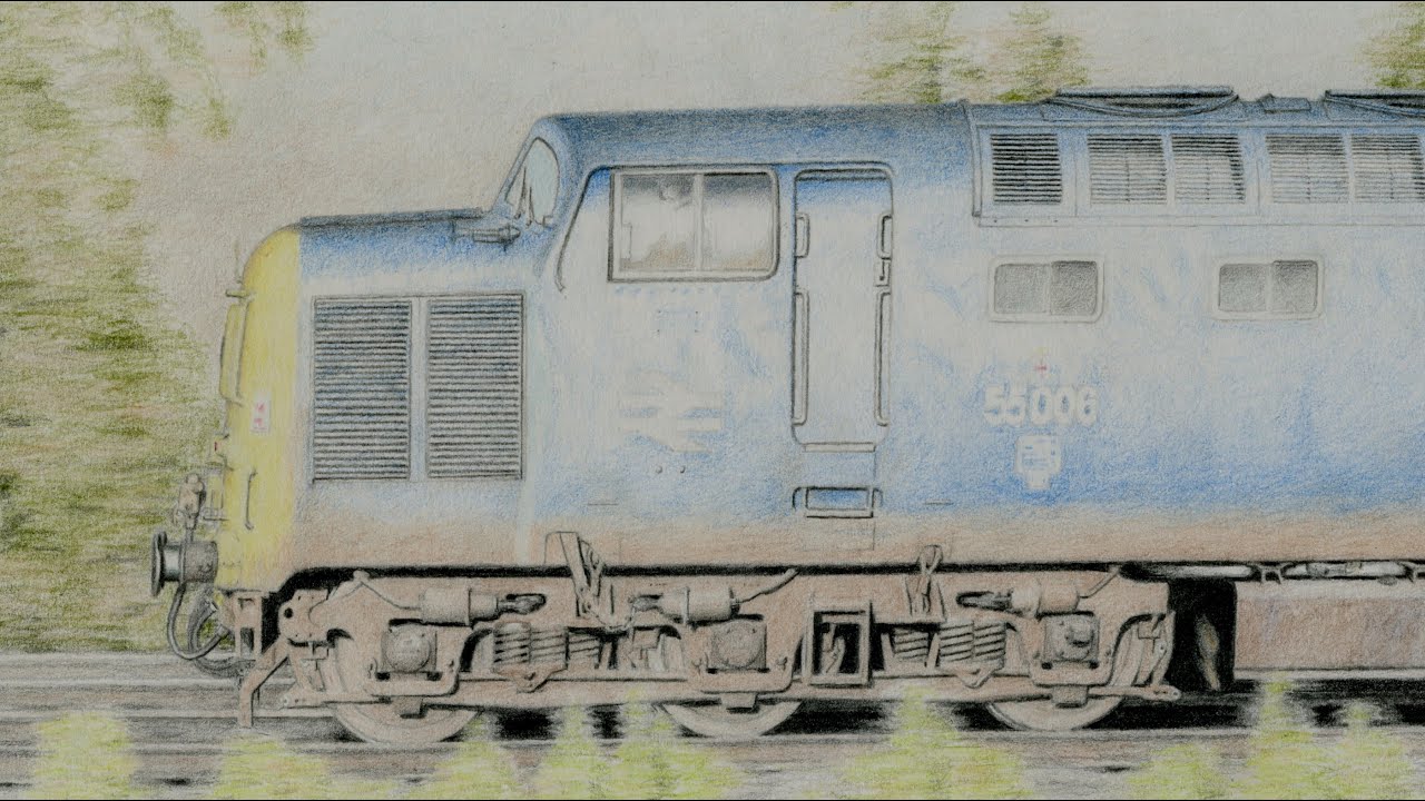 How to draw a Deltic diesel train with pencils and crayons. Drawing a YouTube