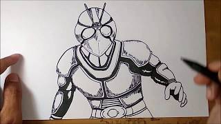 Cara Menggambar Ksatria Baja Hitam RX Bio / Kamen Rider Black RX Bio