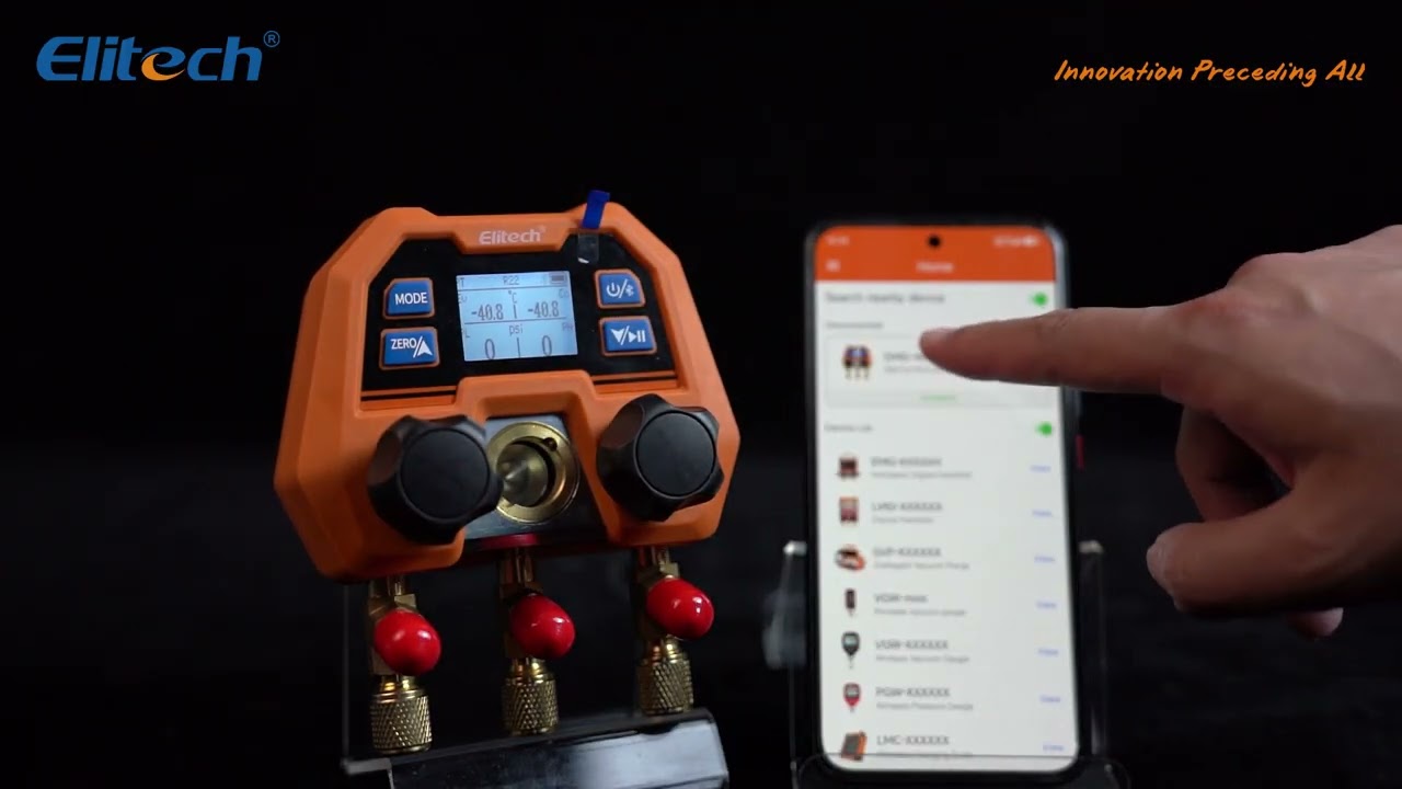 Elitech DMG-4B Digitales Verteiler-Manometer – Mit App-Steuerung, OTA-Updates, 140+ Kältemitteln, Bluetooth, Für Klima- Und Kältetechnik