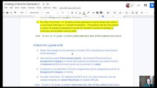 Grading Criteria Explanation with Student work examples and Aeries screenshots (Sem 2)