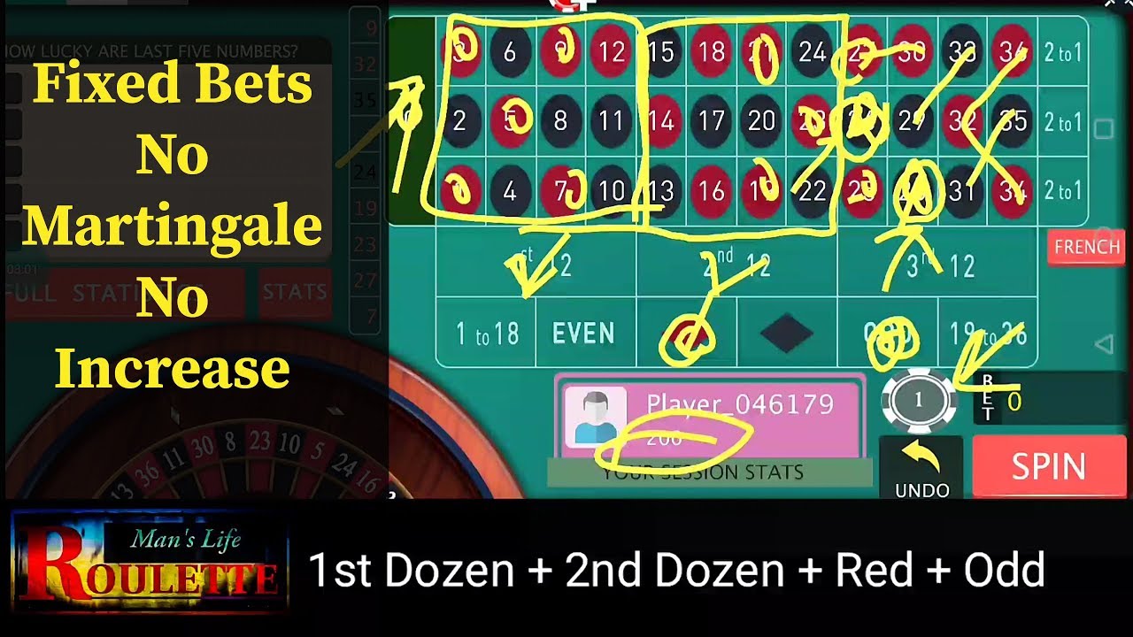 1st Dozen + 2nd Dozen + Red + Odd ( Static BETS, No Martingale ROULETTE