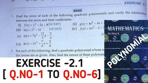 RD SHARMA CLASS 10 POLYNOMIAL EXERCISE -2.1 [Q.NO-1 TO Q.NO-6] | MATH FEAR | CBSE CLASS 10.