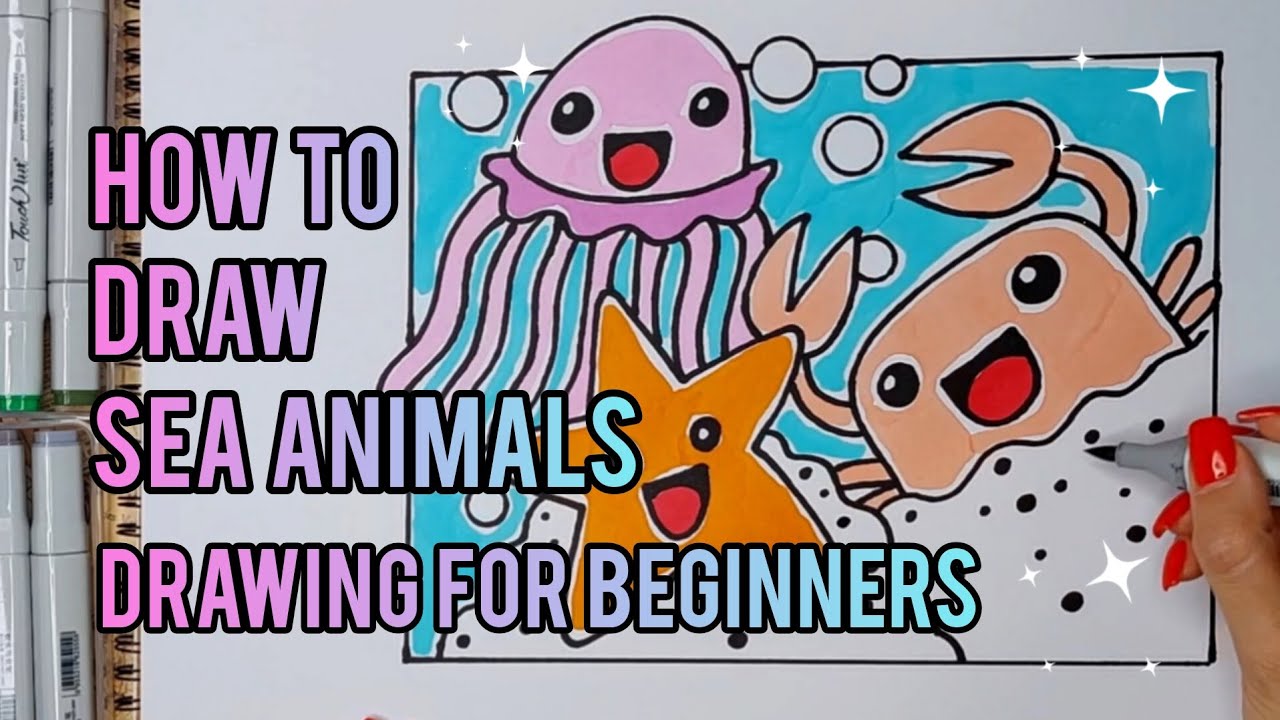 How to draw Sea Animals / Step by step drawing - YouTube
