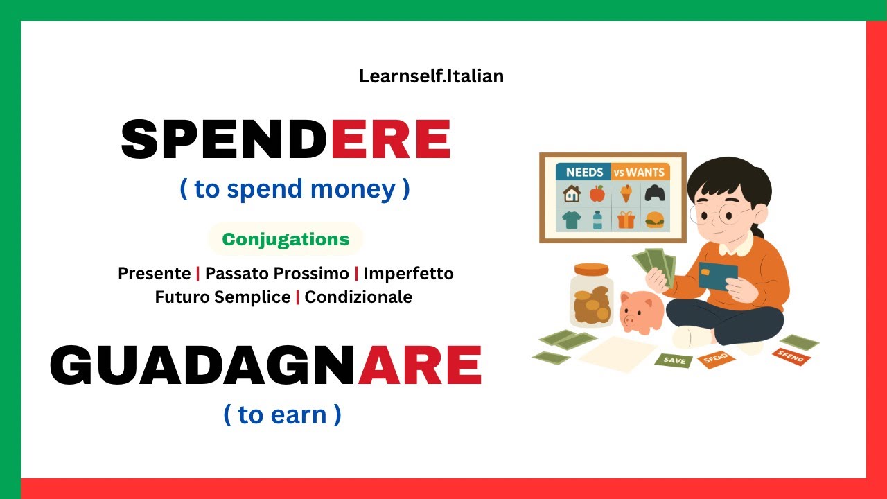 Spendere & Guadagnare | to spend money & to earn in Italian | Italian Conjugations |Italian Verbs