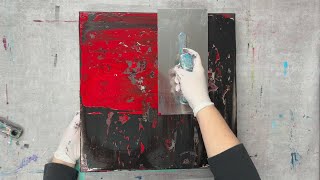 abstraktes Acrylbild malen | Rakeltechnik in Schwarz - Rot - Zinn