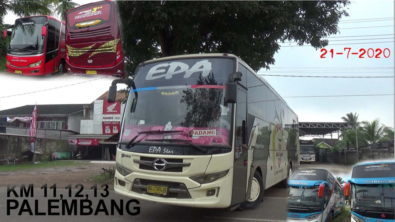 BUS-BUS PEMAIN LINTAS TIMUR SUMATERA KM 11, 12, 13 PALEMBANG - YouTube