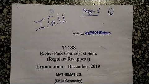 B.SC 1ST Semester Solid Geometry Maths  IGU (Indira Gandhi University) exam 2019 paper