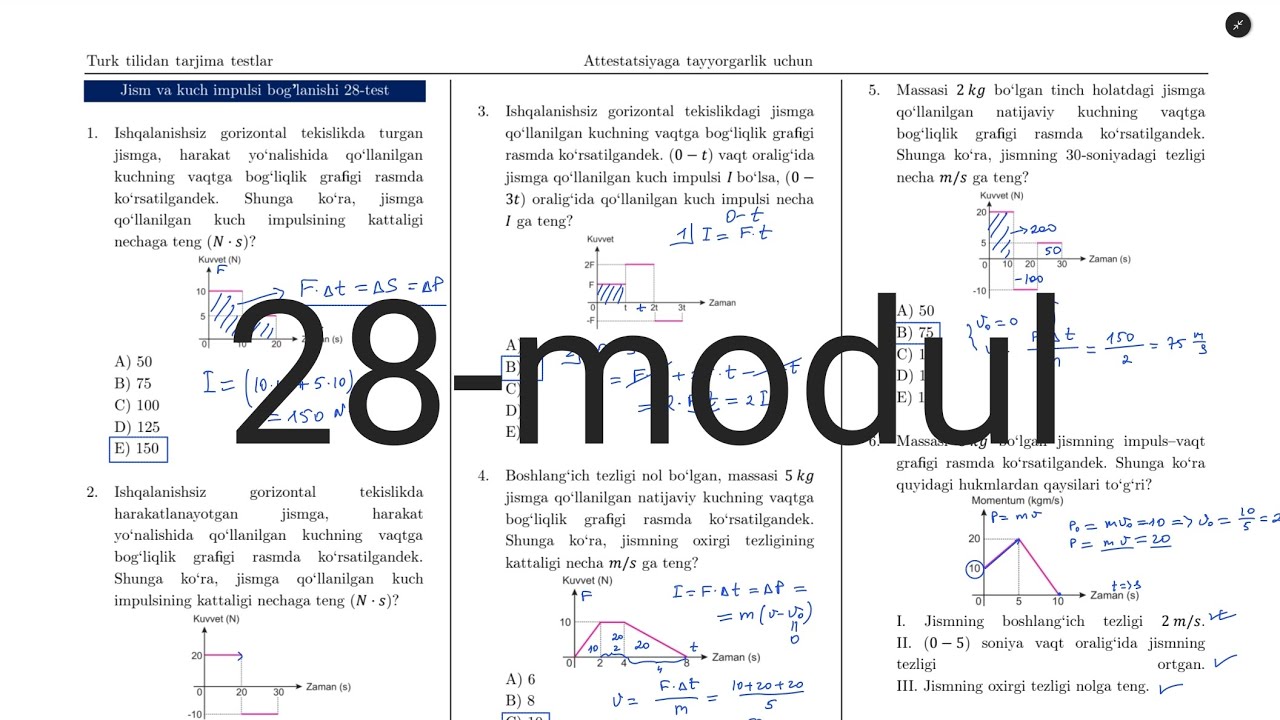 28 - modul yechimlari. Turkcha Ayt-fizika tarjima kitobi