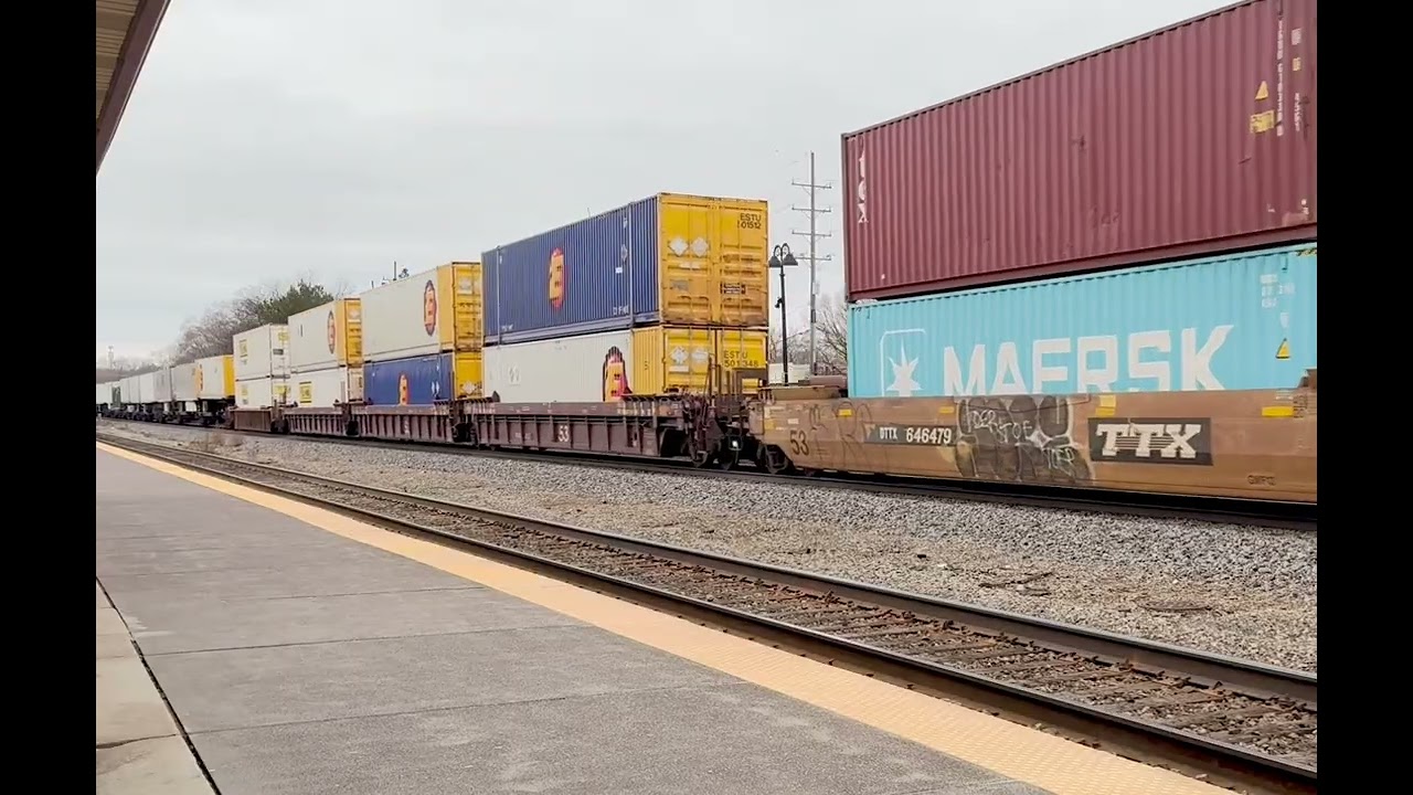 BNSF Intermodal Freight Train Starting Up From a Complete Stop, Right at Lisle Station 