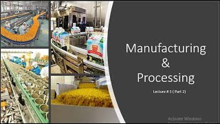 Lecture #5 Manufacturing & Processing (Part 2)