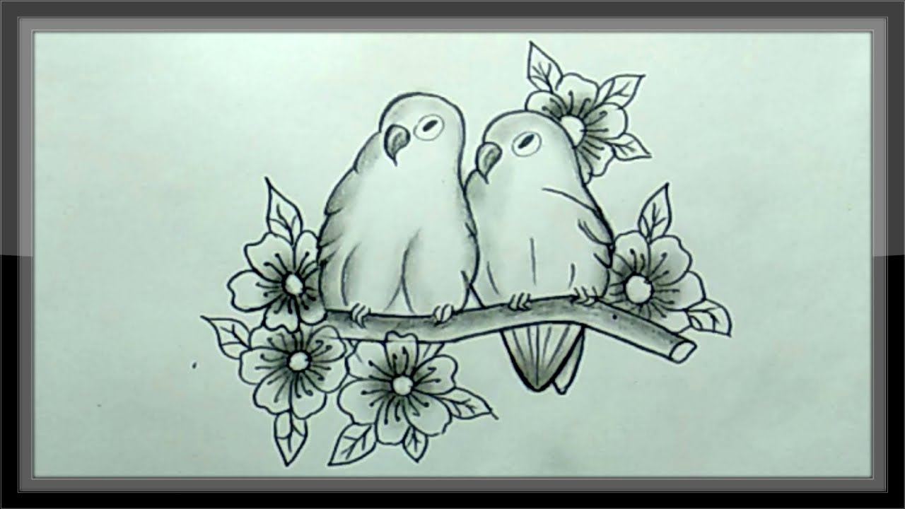 Pencil Drawing A Beautiful Love Pair Birds Picture Easy