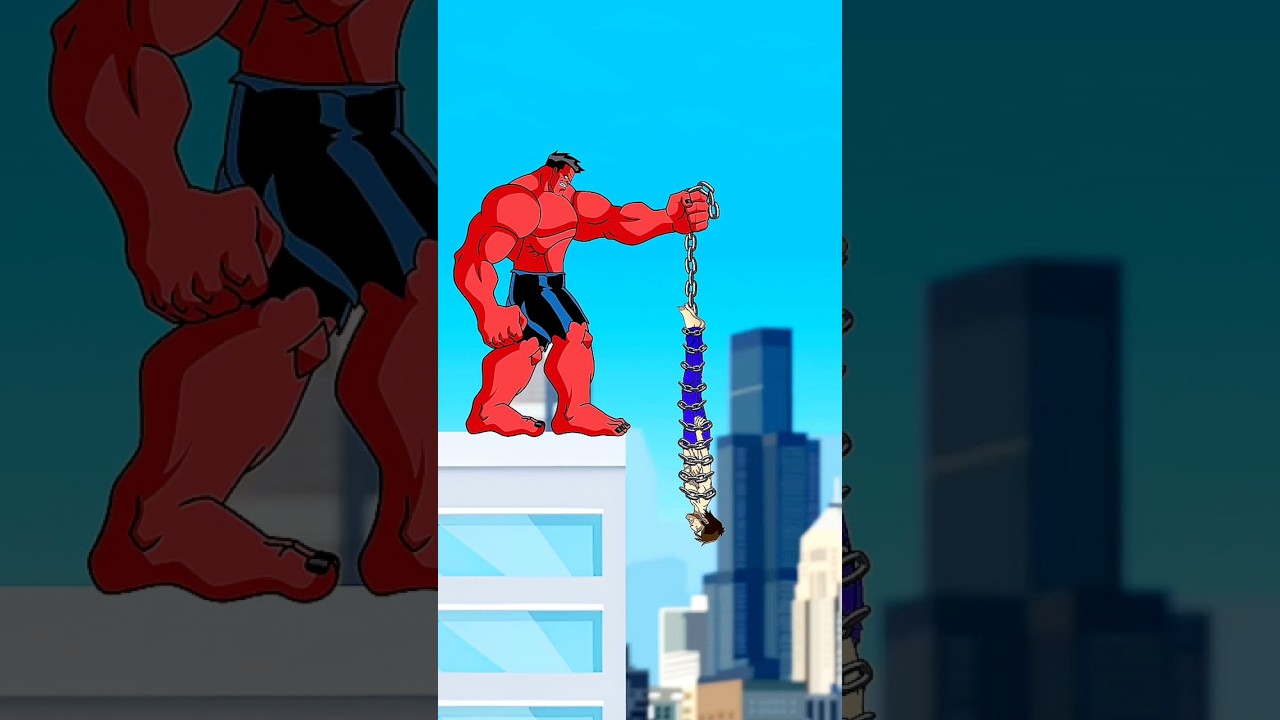 Red Hulk throws Hulk off the building Angry Hulk Transformation Animation 