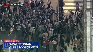 Pro-Palestinian protesters block downtown Chicago street