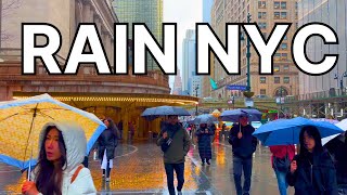 4K | 🌧 Walking NYC In POURING RAIN and Thunder Storms | USA