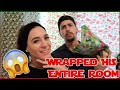 I WRAPPED MY BOYFRIENDS ENTIRE GAMING ROOM IN CHRISTMAS WRAPPING PAPER - PRANK | vlogmas day 11!