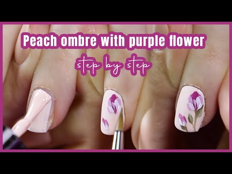 step by step - peach ombre with purple flower