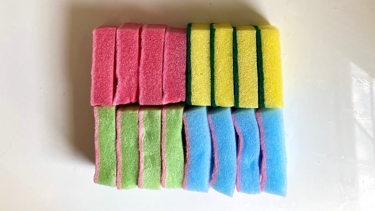 ASMR 🌈 bulk kitchen sponge ripping variety - dry / wet / soapy / jelly crispy tingles