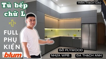 Tủ bếp chữ L cho nhà phố dùng full phụ kiện blum | HUGA