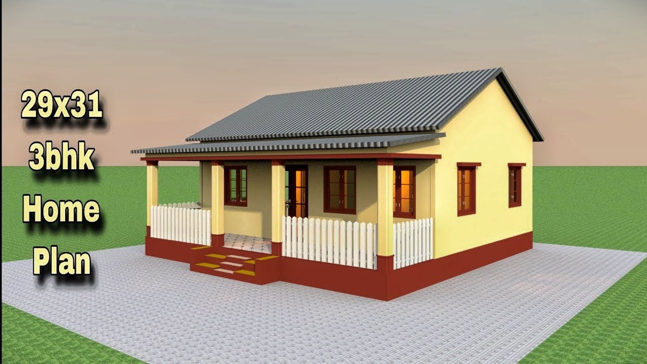 29x31 tiny house design|| टीन सेट घर का नक्शा| 3bhk tin shade roofing house design