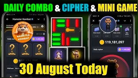 30 August Daily Combo & Cipher Code & Mini Game Hamster Kombat | Daily Combo & Mini Game 30August
