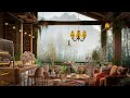 Rainy day  relaxing jazz music at cozy coffee shop ambience  spring jazz scenery for relaxation