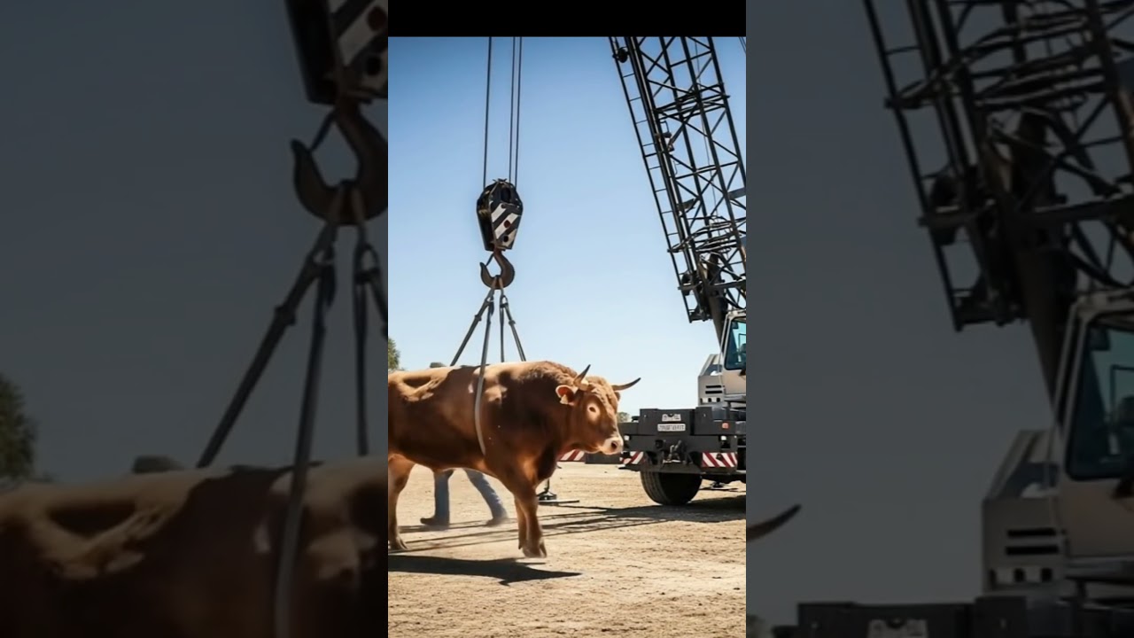 lifting bull using crane animal rescue  