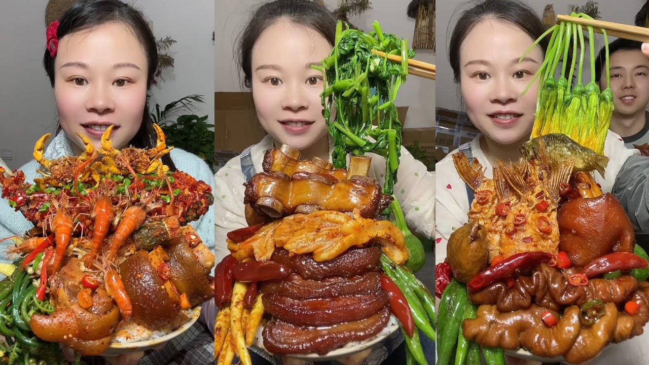 Yummy #52:Eat fried squid 🦑😋 braised pork sausage 🌭 intestine belly #mukbang #yummy #delicious 