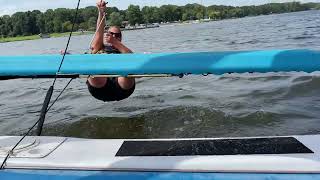Sailing Camp at Oak Hollow Sailing Club Trapezing on Hobie Getaway
