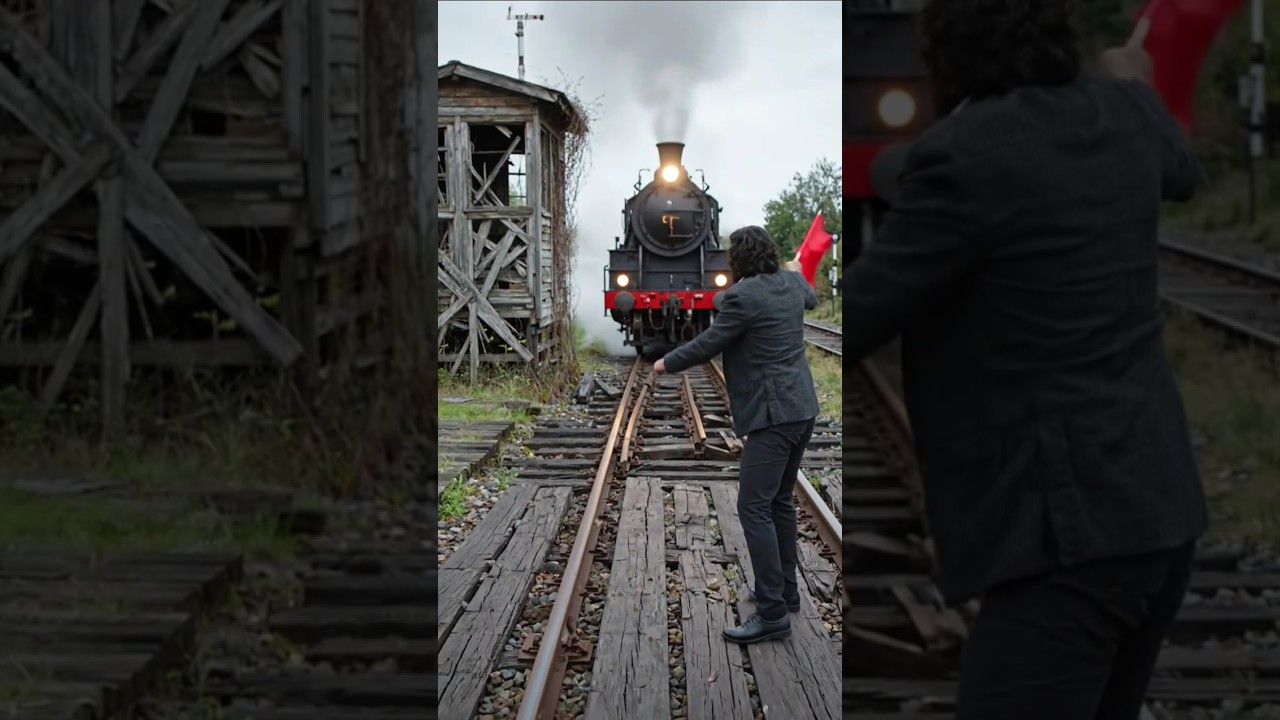 the train stop at the man signal