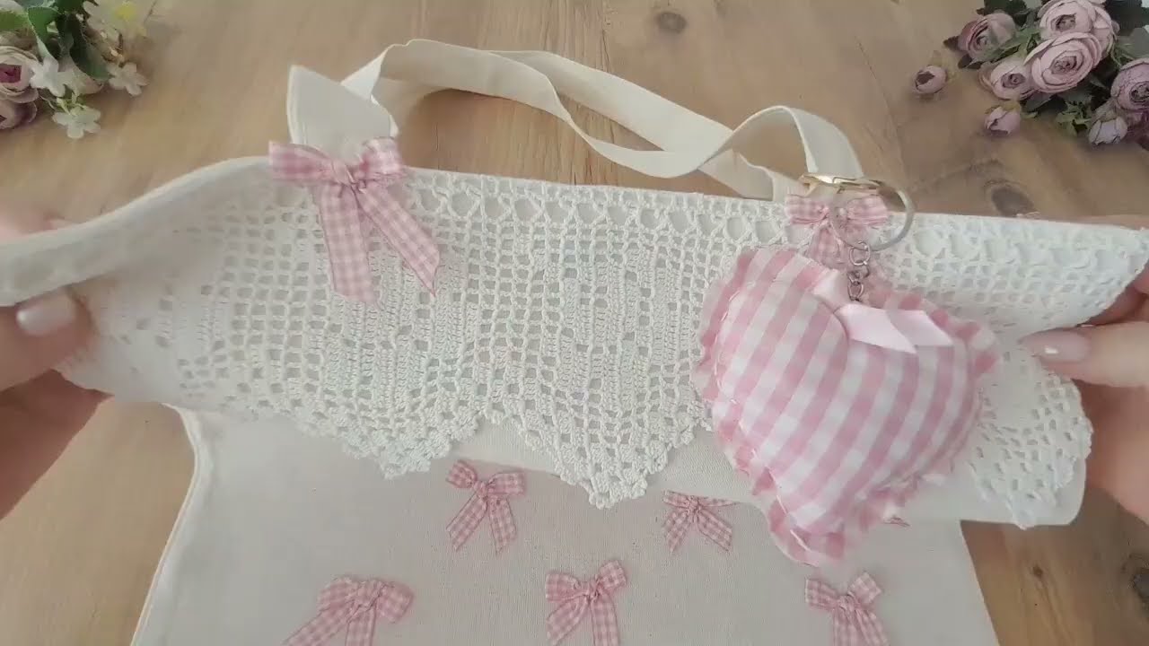 Vintage Görünümlü Fiyonk Süslemeli Dantelli Bez Çanta,Minimal Şık ve Kullanışlı 