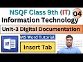 Unit 3 Digital Documention/NSQF Class 9th Information Technology Notes/NSQF Level 1/MS Word Tutorial